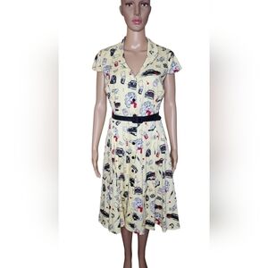 Pinup Girl Traci Lords Colette women's juvenile delinquent print cotton dress M